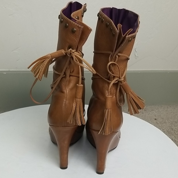 Bridget Shuster Tan Leather Lace Booties 6.5 - Picture 5 of 7